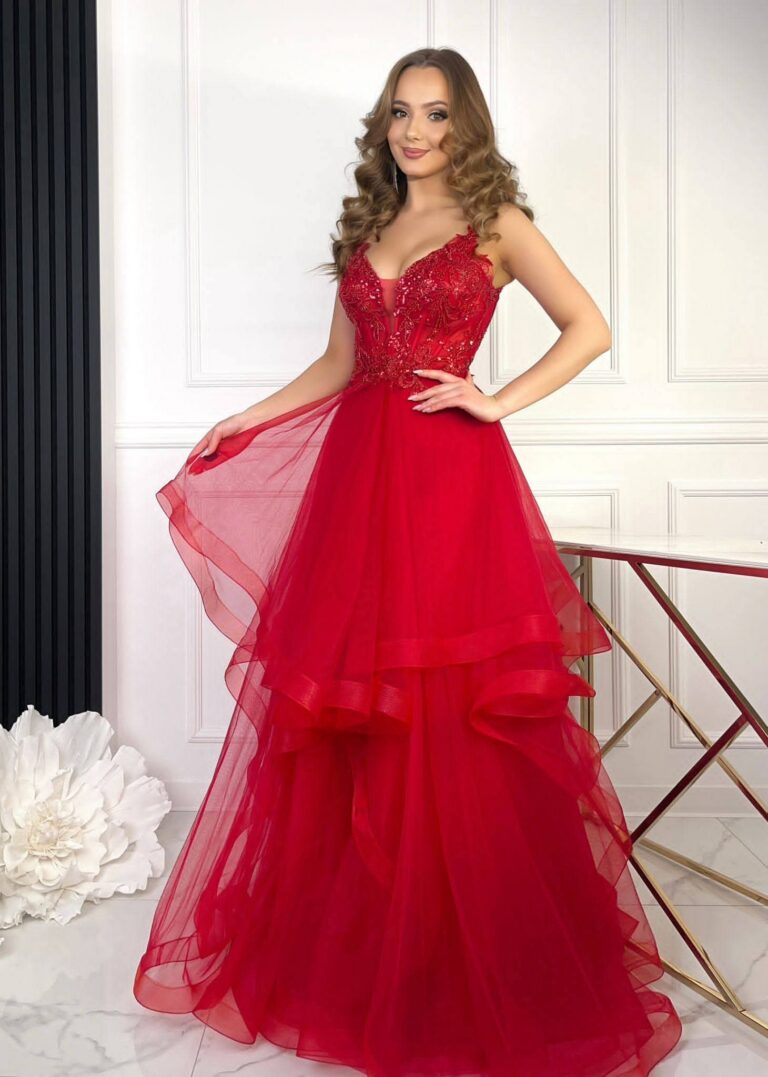 Sukienka tiulowa,balowa,czerwona,długa VIOLET 36/S 38/M 40/L