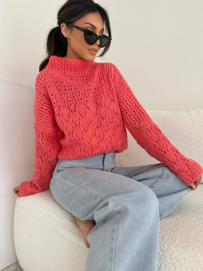 Sweter koralowy ażurowy VELVET 36 38 40 42 44