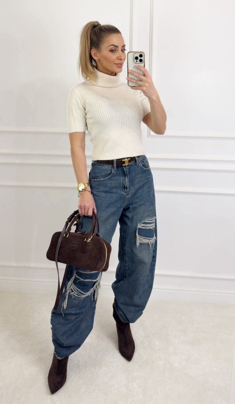 Golf sweter MANERRIO kremowy prążkowany krótki 34 36 38