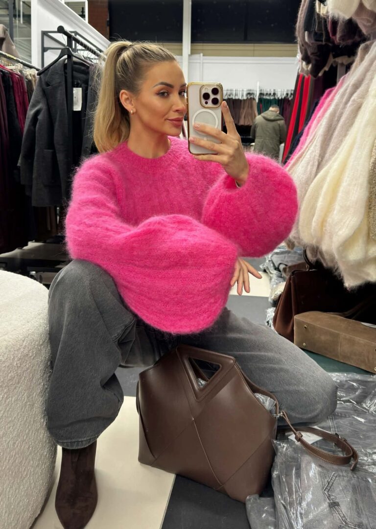 Sweter Kid Moher różowy moherowy poszerzane rękawy 36 38 40 42 44