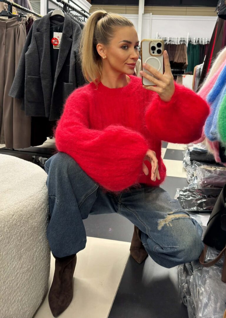 Sweter Kid Moher czerwony moherowy poszerzane rękawy 36 38 40 42 44