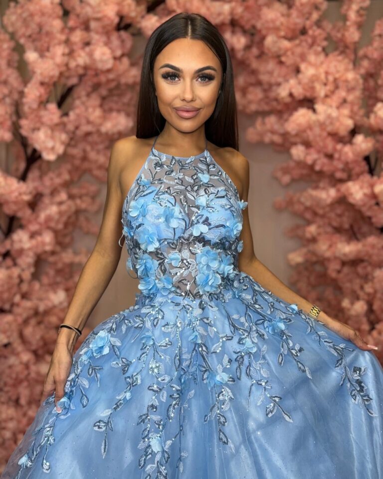 Sukienka BAKARDIS tiulowa długa 40/L niebieska baby blue balowa