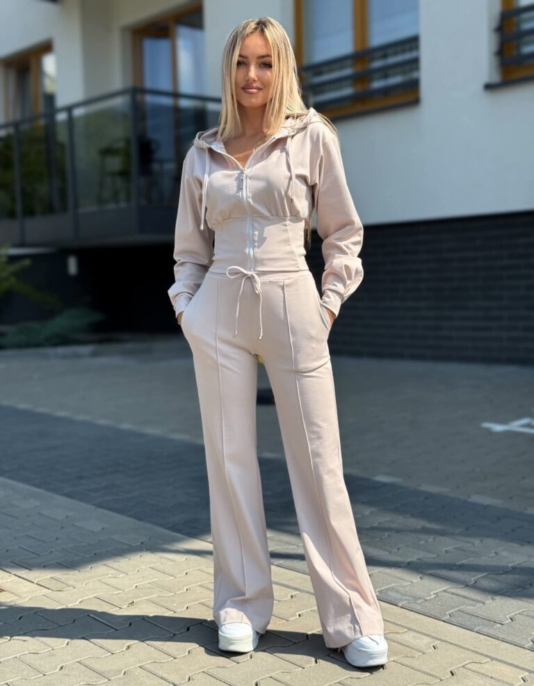 Dres AMALFII beżowy 38/M dzwony z kapturem