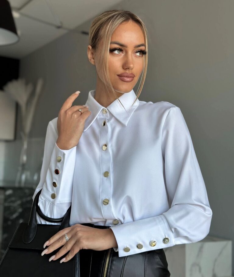 Koszula MARCIA 42/XL elegancka biała złote guziki