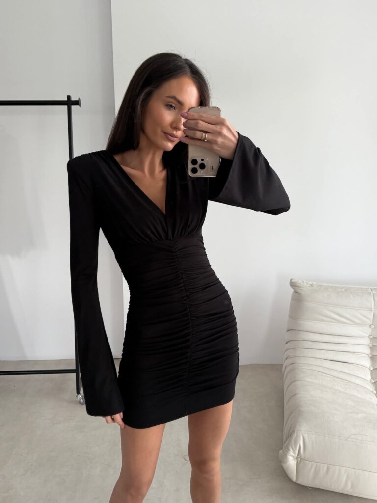 Sukienka czarna AMOURA 36/38 marszczona