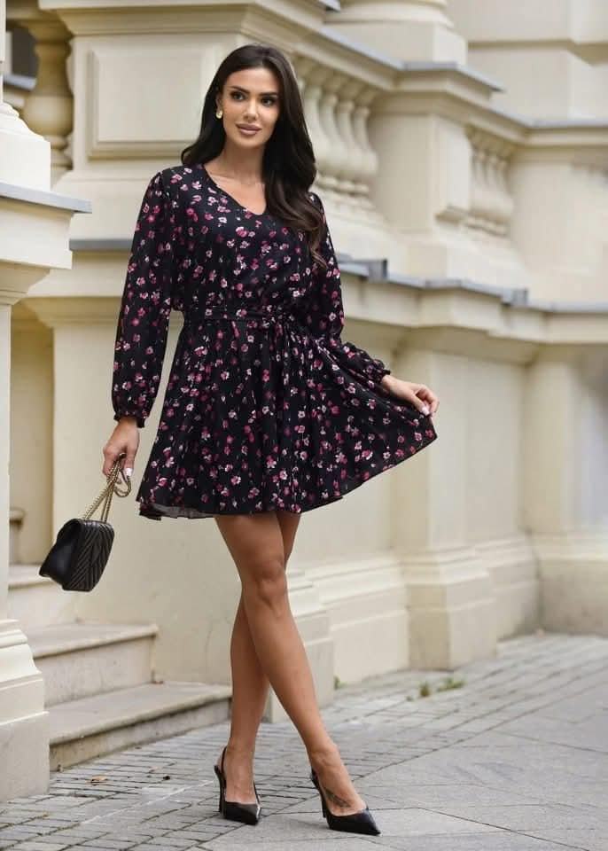 Sukienka czarna kwiatki XANTIA 36 38 40 42 codzienna