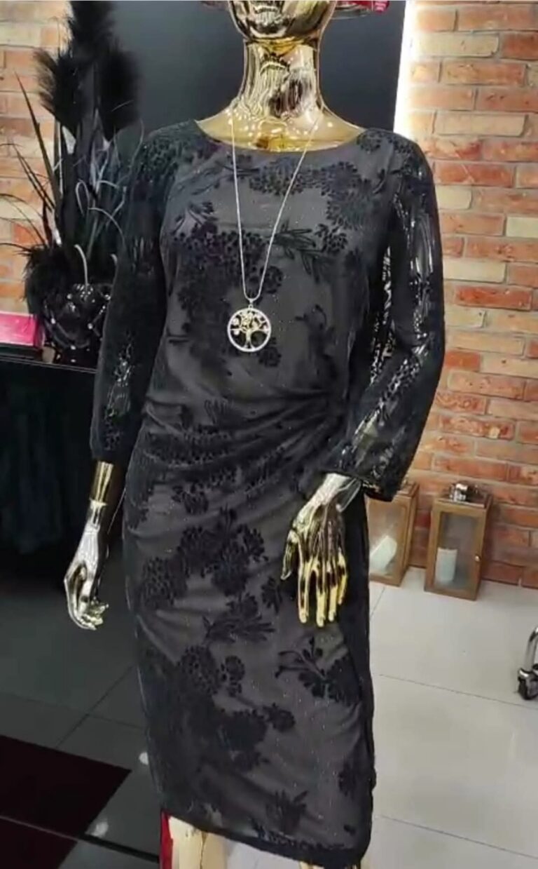 Sukienka ZARESSA czarna brokatowa koronkowa 42/XL beżowa