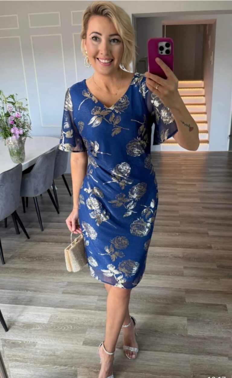 Sukienka niebieska złota 42/XL MIDIARI wzory