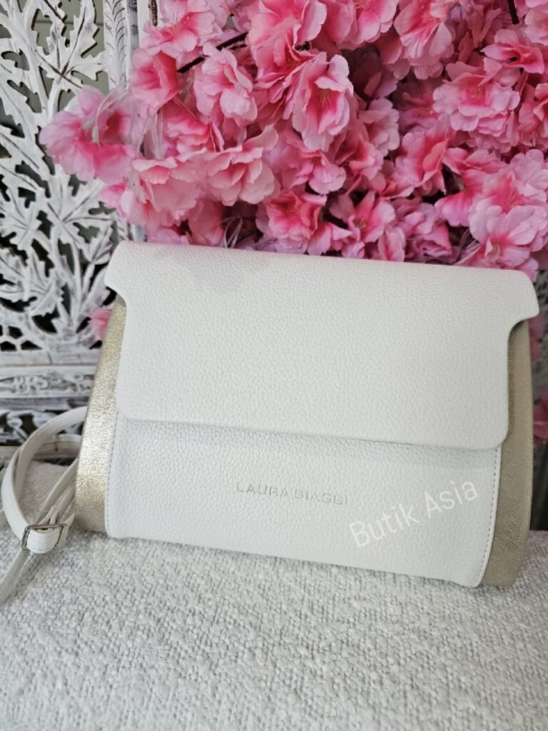 Torebka kremowa śmietankowa ze złotymi dodatkami