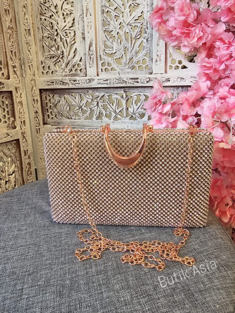 Torebka cyrkonie różowe złoto zdobiona wieczorowa