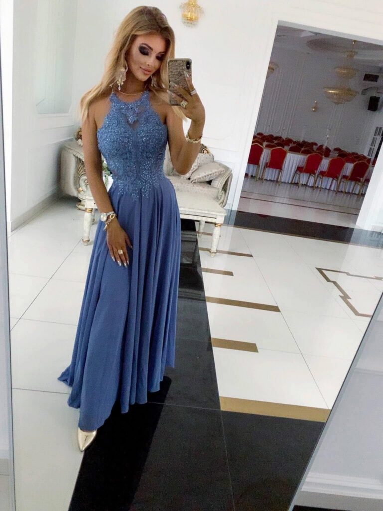 Sukienka MERCEDES 38/M długa niebieska