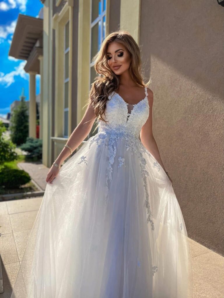 Sukienka GARDEN Maxi ślubna 34/XS 38/M biała tiulowa koronkowa