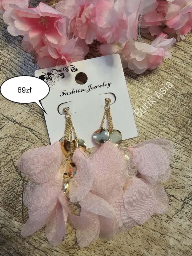 Kolczyki płatki kwiatki wiszące pastelowe złote