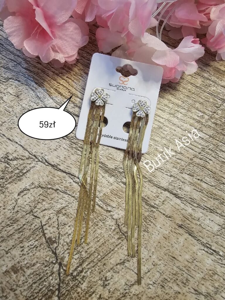 Kolczyki długie wiszące stal chirurgiczna złote