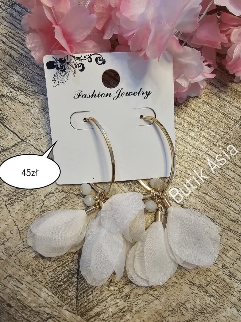 Kolczyki białe jasne płatki  złote
