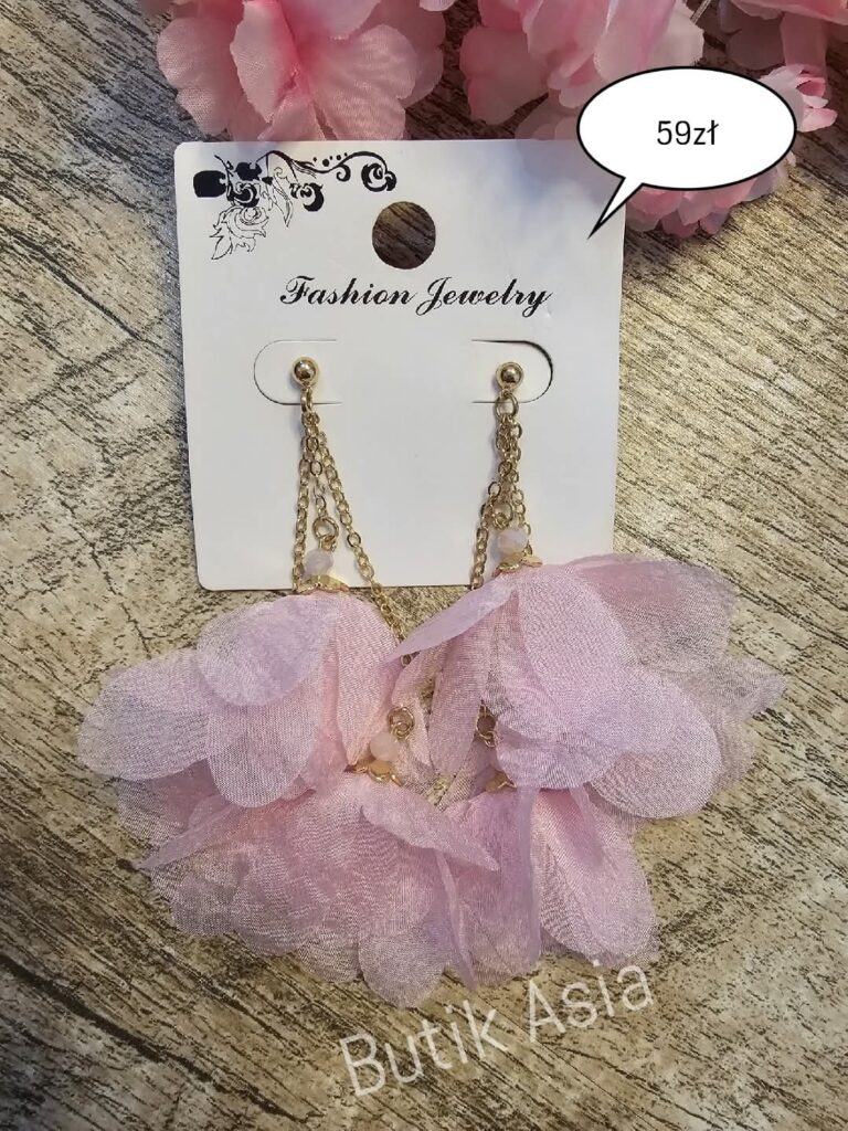 Kolczyki długie wiszące pastelowe różowe płatki