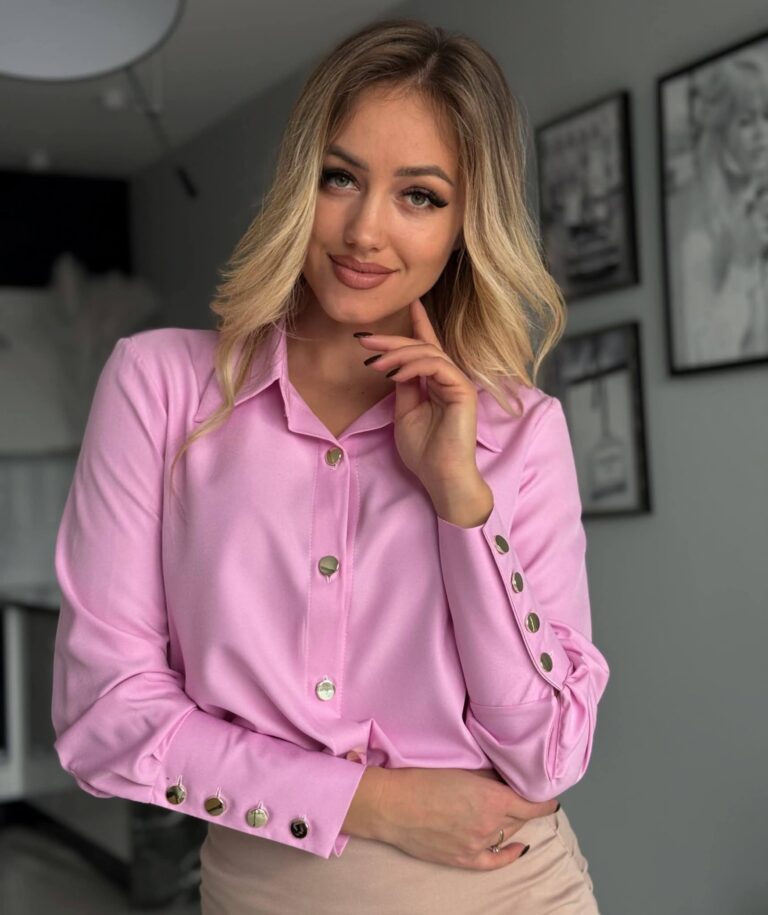 Koszula 42/XL pastelowa różowa złote guziki