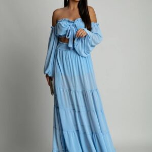 Komplet MAURITIUS błękitny 36,38 wakacyjny zwiewny 40 42 set