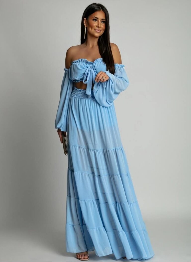 Komplet MAURITIUS błękitny 36,38 wakacyjny zwiewny 40 42 set