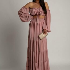 Komplet MAURITIUS pastelowy róż set 36 38 zwiewny 40,42