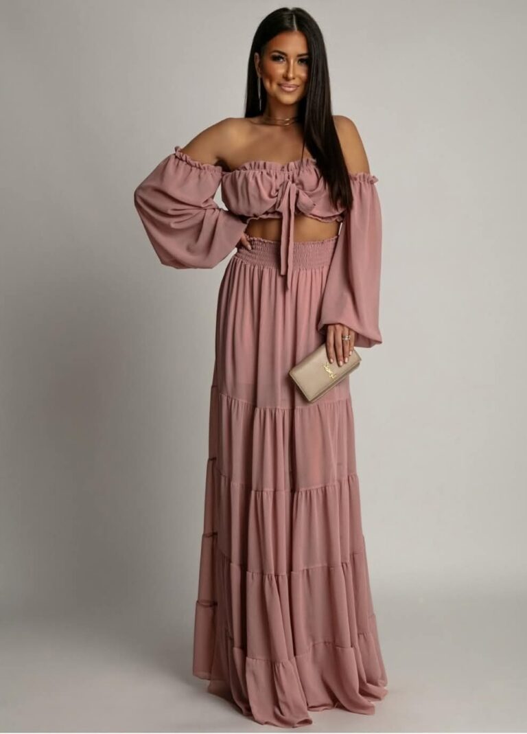 Komplet MAURITIUS pastelowy róż set 36 38 zwiewny 40,42