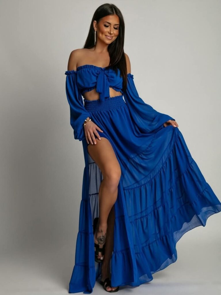 Komplet MAURITIUS chabrowy niebieski 36 38 zwiewny 40 42 set